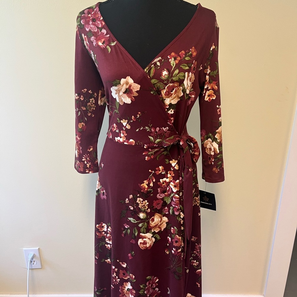 MIDI Stitch Fix Faux Wrap Dress Floral Maroon